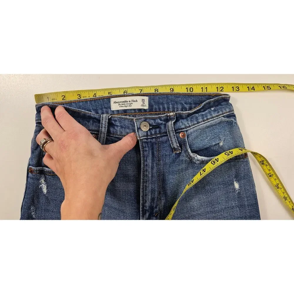 Ankle straight ultra high rise A&F 0S 0 SHORT distressed grunge 90s EUC petite